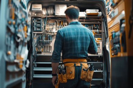 Foto: Handwerker vor Werkbank